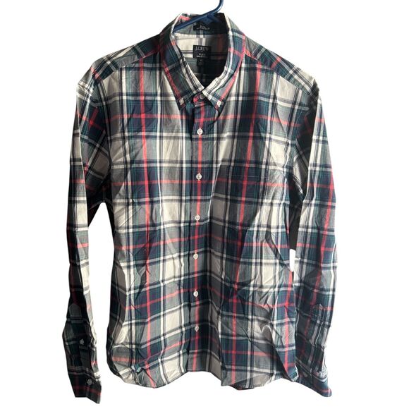 Jcrew men's blue-red-white plaid long sleeve button size xl - Picture 4 of 6